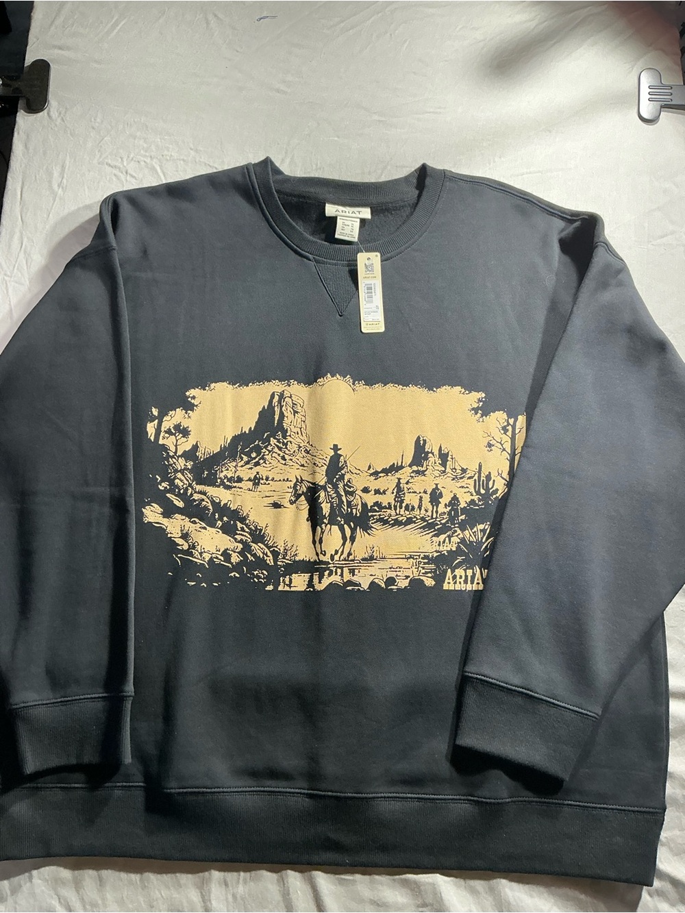 Ariat Black Crewneck Sweatshirt with Tan Western Rider Graphic